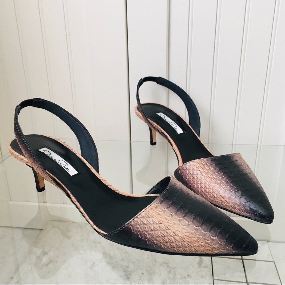 Oscar De La Renta Natural Black Elaphe Sandal